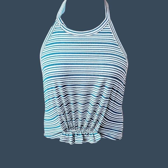 NSR Women's Stripped Ruched Halter Neck Top Size Large - Picture 2 of 14